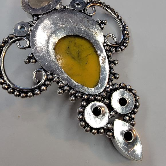 Sterling Silver Pendant with Yellow Carved Face and Multi-Gem Accents - Picture 5 of 11